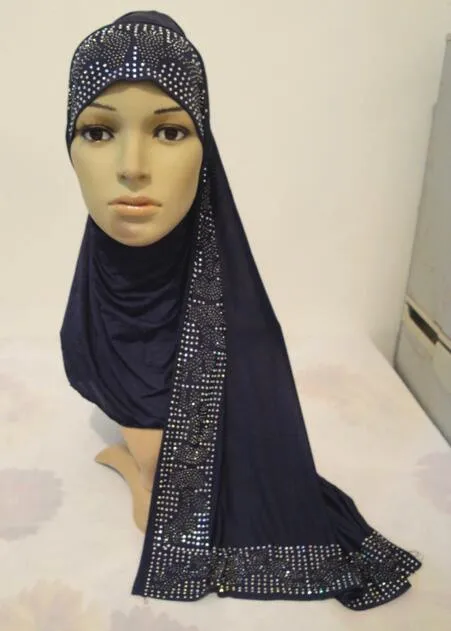 H1041 latest muslim amira rhinestones hijab with shawl,fast delivery
