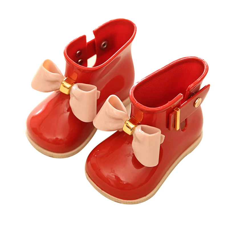 

High Quality 1-6T Children's Bow Rain Boots Baby Kids Rubber Boots Girls Fashion Button Buckle Anti-skid Shoes