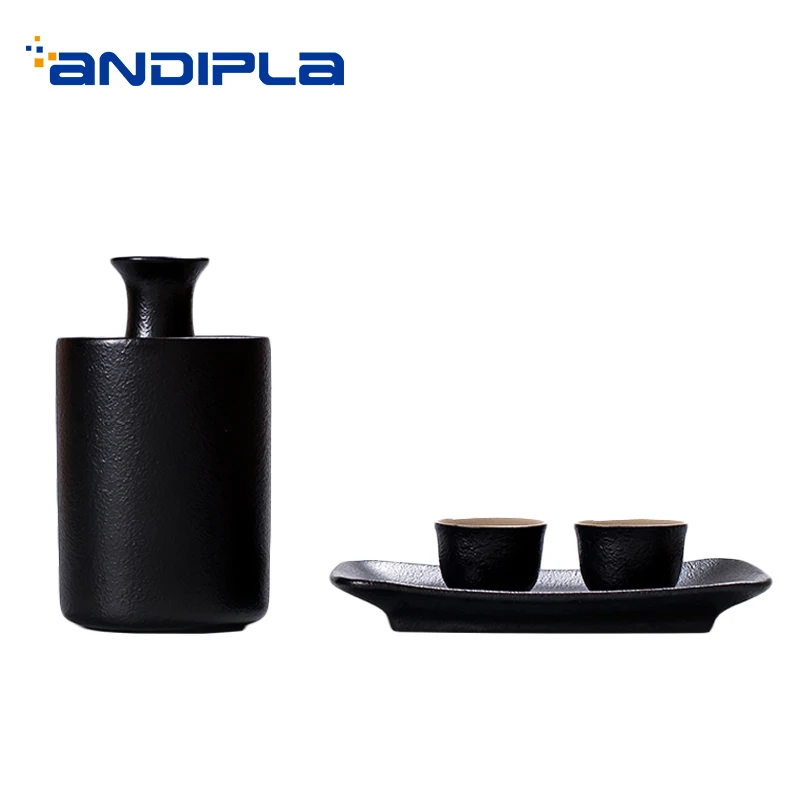 

Japanese-style Creative Black Ceramic Pottery Wine Ware Set Small Sake Cup Hip Flask Tray Warm Tea Base Teacup Liqueur Kettle
