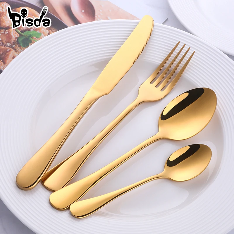 Набор золотых столовых приборов из нержавеющей стали 18/8 4 шт.|blue dinner sets|gold cutlery setset