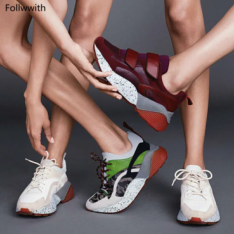 

Follwwith Brand Leather And Suede Casual Shoes Chunky Rainbow Sole Lace Up Ultra Women Booties Platform Shoes Fashion Trainers