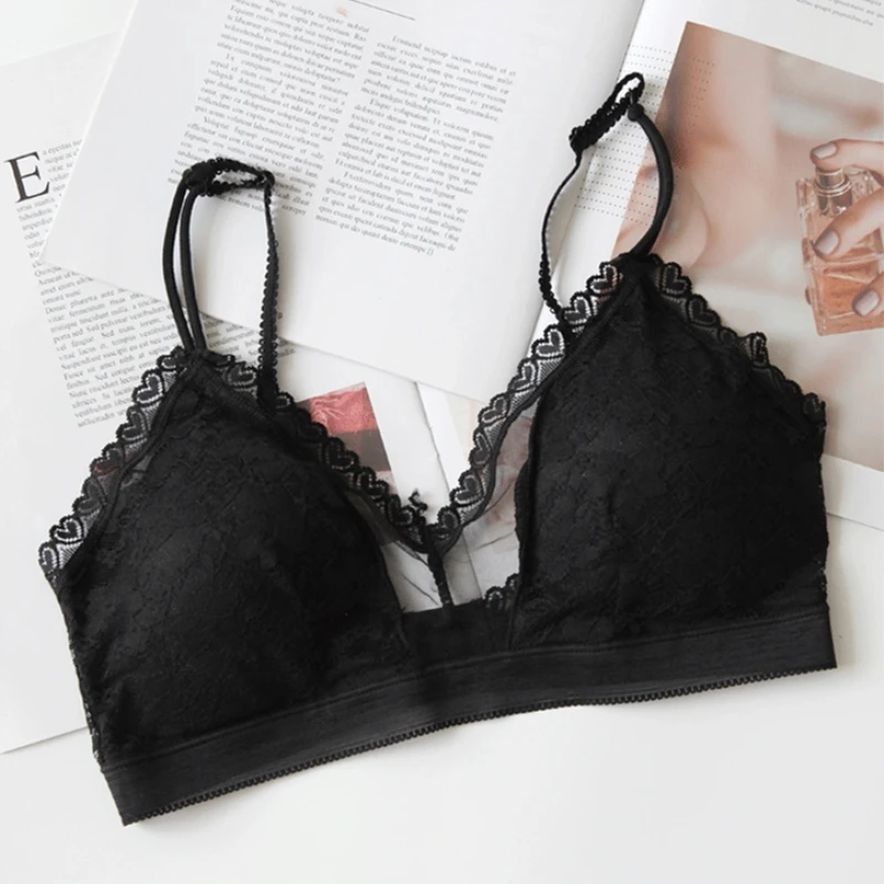 NEW Sexy Women Cropped Tops Lace Padded Bra Fashion Wireless Tube Tops 3/4 Cup Brassiere Underwear Detachable Pad Bra