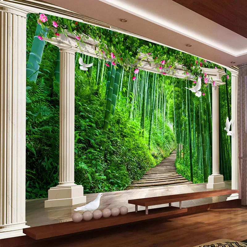 На заказ настенная бумага 3D зеленый лес путь природа пейзаж фото обои Гостиная ТВ диван фон Декоративная Настенная картина