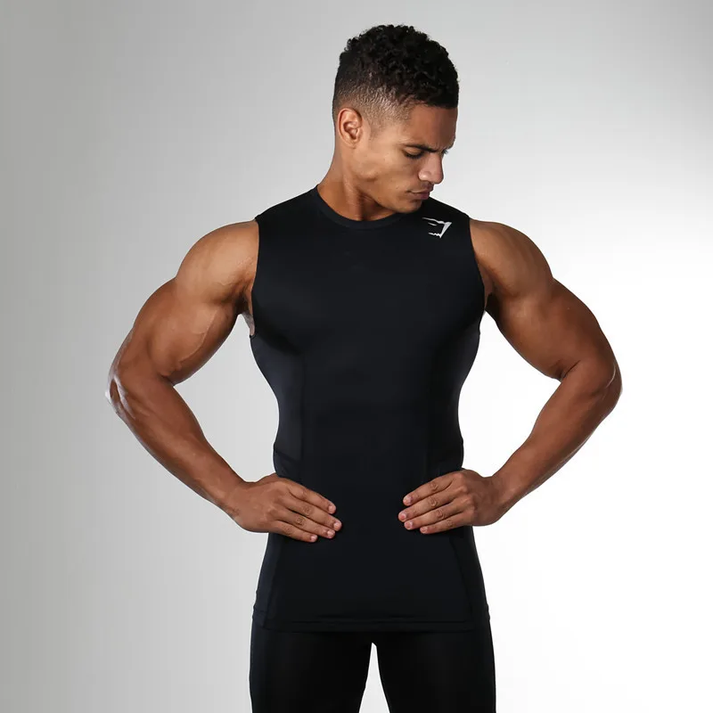 

2018 Spring Summer Sleeveless round neck Sports outdoor fitness trendy men solid black grey quick dry tops vest O neck Tshirts