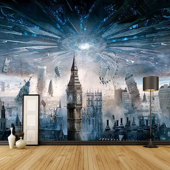 

Modern Science Fiction Mural Wallpaper 3D City Building Fresco Boys Bedroom Restaurant Creative Backdrop Wall Decor 3D Wallpaper
