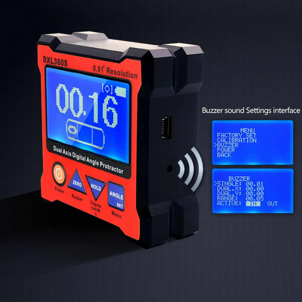 

DXL360S Dual Axis Digital Angle Protractor with 5 Side Magnetic Base High-precision Dual-axis Digital Display Level Gauge Levels