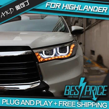 

Car Styling for Highlander Headlights 2015 LED Headlight LED DRL Dynamic Signal Hella 5 Bi-Xenon Projector Lens Hid D2H