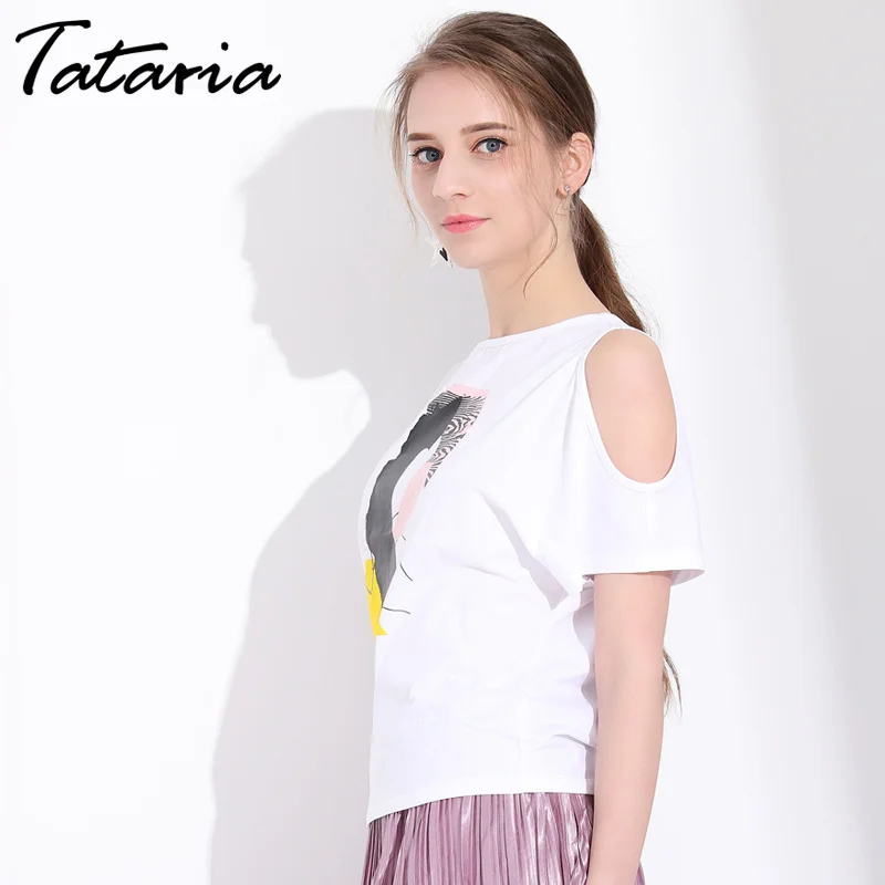 Повседневная футболка TATARIA женская с коротким рукавом и принтом топ облегающая