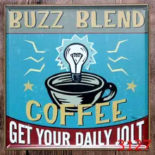 Квадратная форма Оловянная вывеска BUZZ BLEND кофейный принт металлическая настенная наклейка музыкальный паб дом металлический декор кофе бар жестяная вывеска