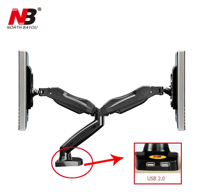 Газовая пружина 360 градусов настольный 1"-27" двойной монитор держатель Arm NB F160 с двумя портами usb 2,0 полный движения двойной монитор Поддержка