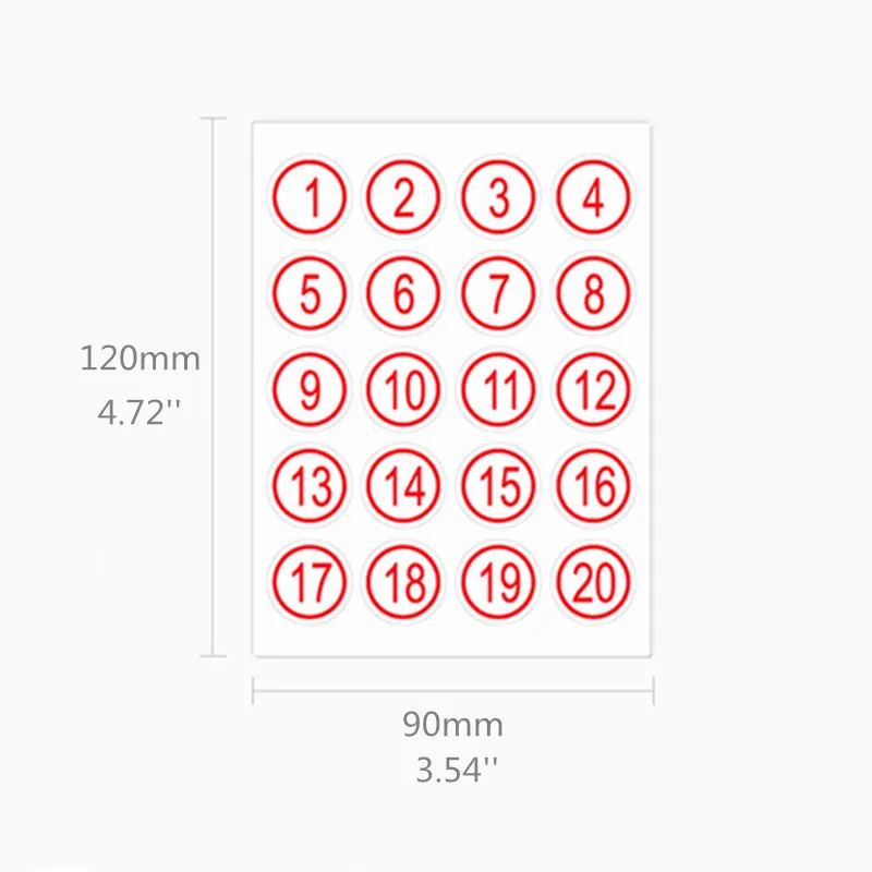 12 Sheet Number Tags (1 20),Garment Size Label Round Paper Size Sticker Garment Size Label Round