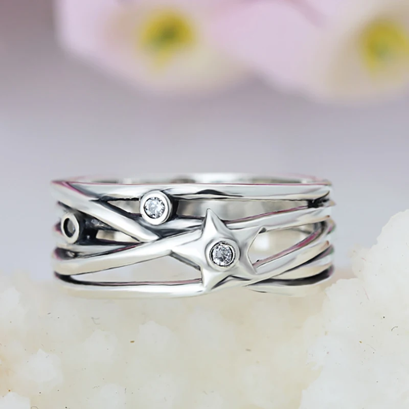 

2019 Rushed New Geometric Sliver Ring Compatible with Brand 925 Ring for Woman Inlay Zircon Optionally Jewelry