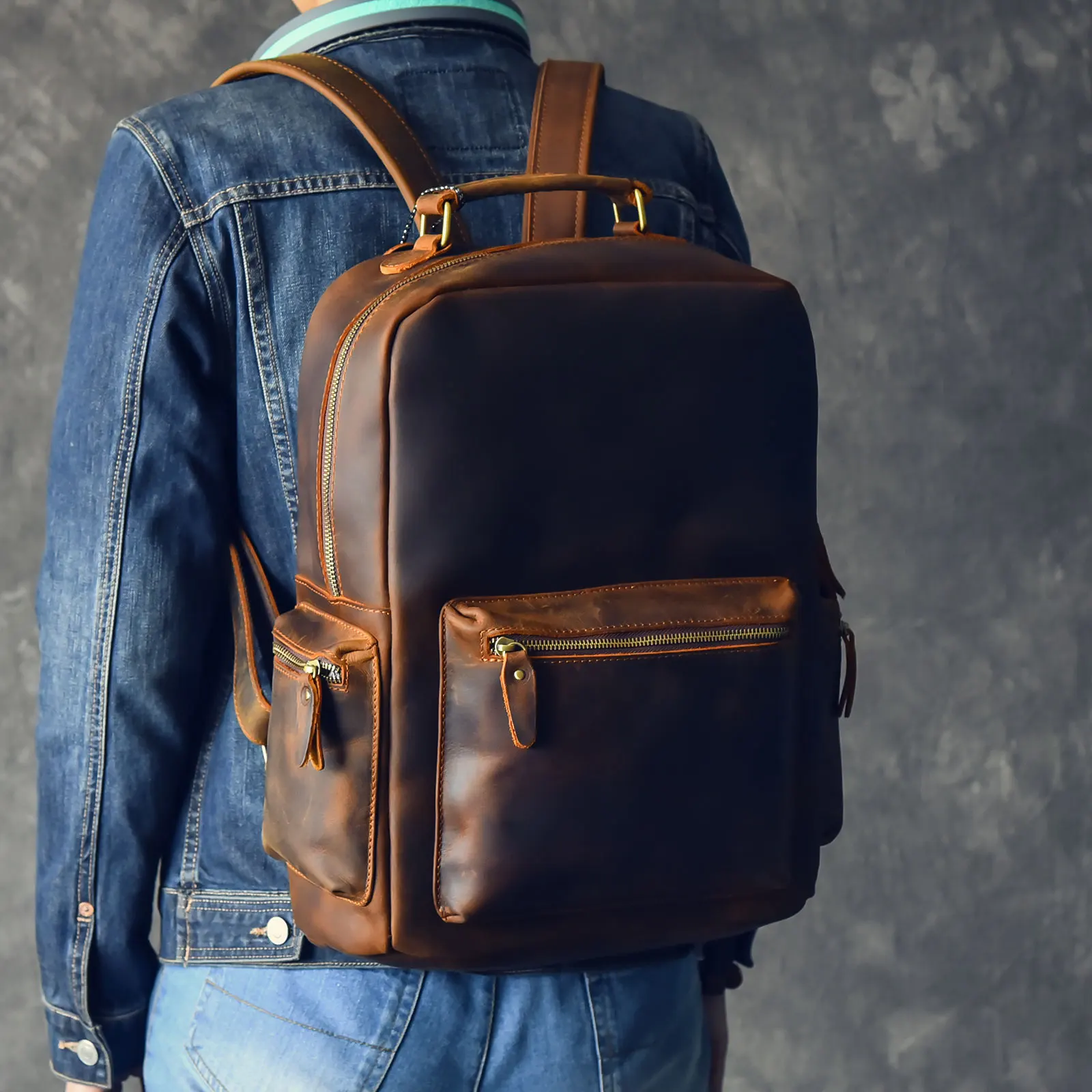 Brand Design Men Genuine Leather Backpack Crazy Horse Vintage Daypack