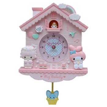 

Novelty 12 Inch Cartoon Hello Kitty My melody Swing Kids Girls Wall Quartz clock Home Decro for Bedroom liveroom
