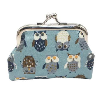 

2019 Simple Women's Cotton Coin Purse 1PCS Printed Cartoon Owl Short Buckle Mini Wallet Coin Purse Key Bag Coin Bag purse a59
