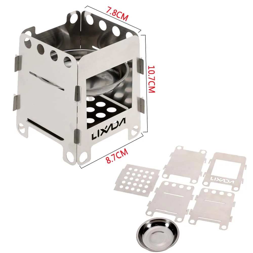 Lixada дровяная плита из нержавеющей стали для кемпинга, легкая портативная плита для пикника, спиртовые печи с сумкой для хранения