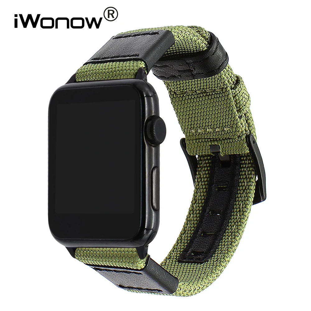 Acheter Toile Nylon Bracelet pour Apple iWatch Montre 38mm 42mm 40mm 44mm Série 1 2 3 4 en cuir Bande 316L Acier Boucle Courroie de Poignet
