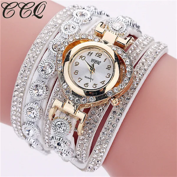 

White CCQ Luxury Crystal Vintage 2018 New Brand Bracelet Quartz Watch Analog Rhinestone Wrist Watches Ladies Girls Clocks OC08