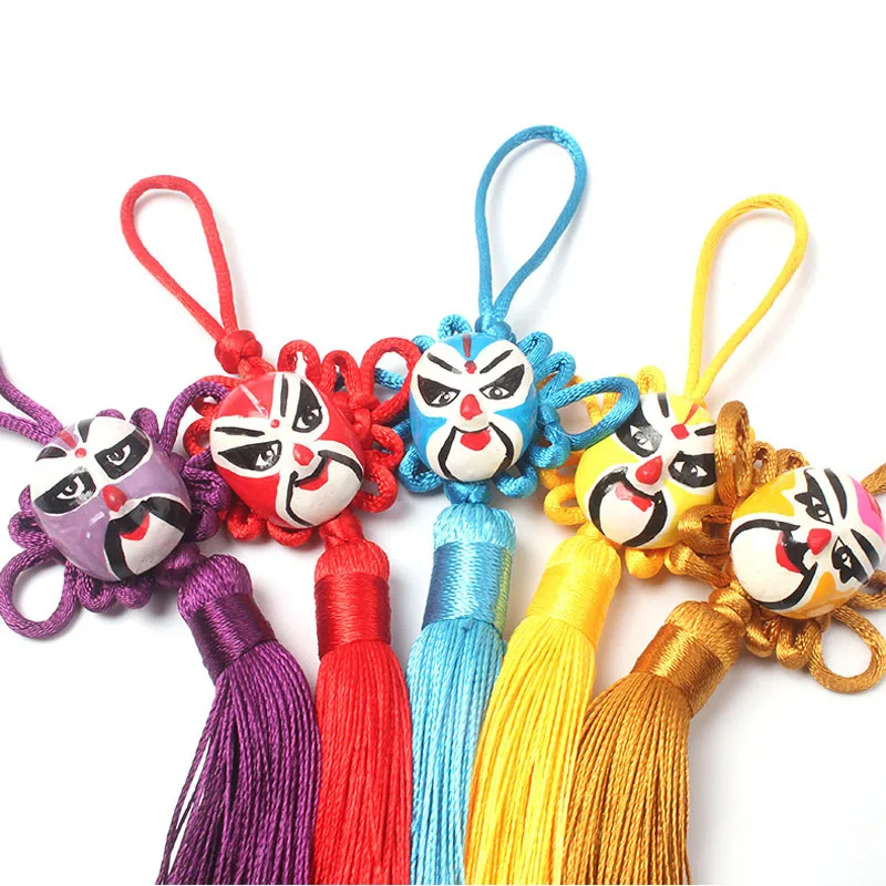 buy 100 pcs Creative Opera Face Ployester Chinese Knotting Tassels Fringe For Keys Car Bag Key Ring Handbag Couple Key Chains Gifts