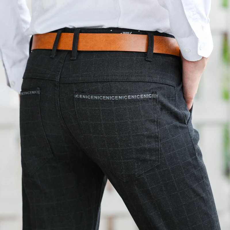 

ICPANS Men Suit Pants Classic Straight Length Formal Stretch Plaid Dress Pants Men Slim Fit Suit Pants for men Suit Trousers