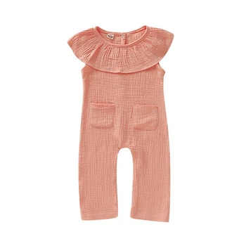

Newborn Baby Girls Romper Lotus Leaf Collar Romper Jumpsuit Playsuit One Piece Clothes Outfits Pocket Baby Clothing Playsuit