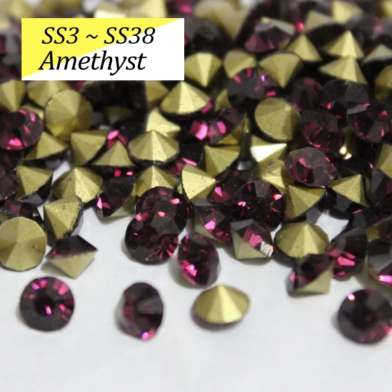 SS16-SS38 блестящие хрустальные стразы круглые с заостренным фольгированным дном сзади стекло камень для одежды сумки - Цвет: Amethyst