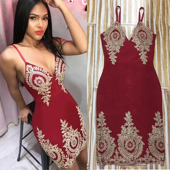 

New Fashion Sample Spaghetti Strap Women Bandage Dress Evening Club Date Outfit Clothing Wine Red Bodycon Sexy Dress Wholesale