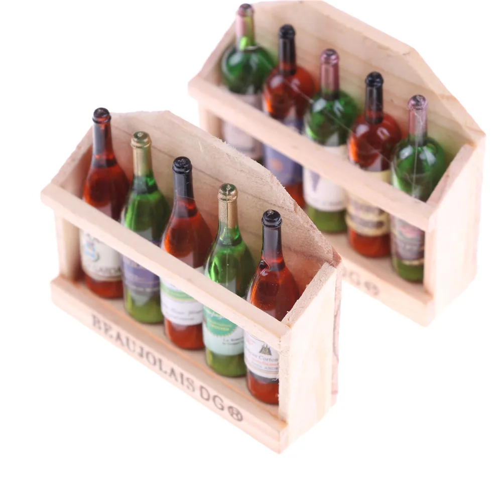 1:12 миниатюрная еда винные бутылки в деревянном корпусе напитки кукольная Кухня Аксессуары