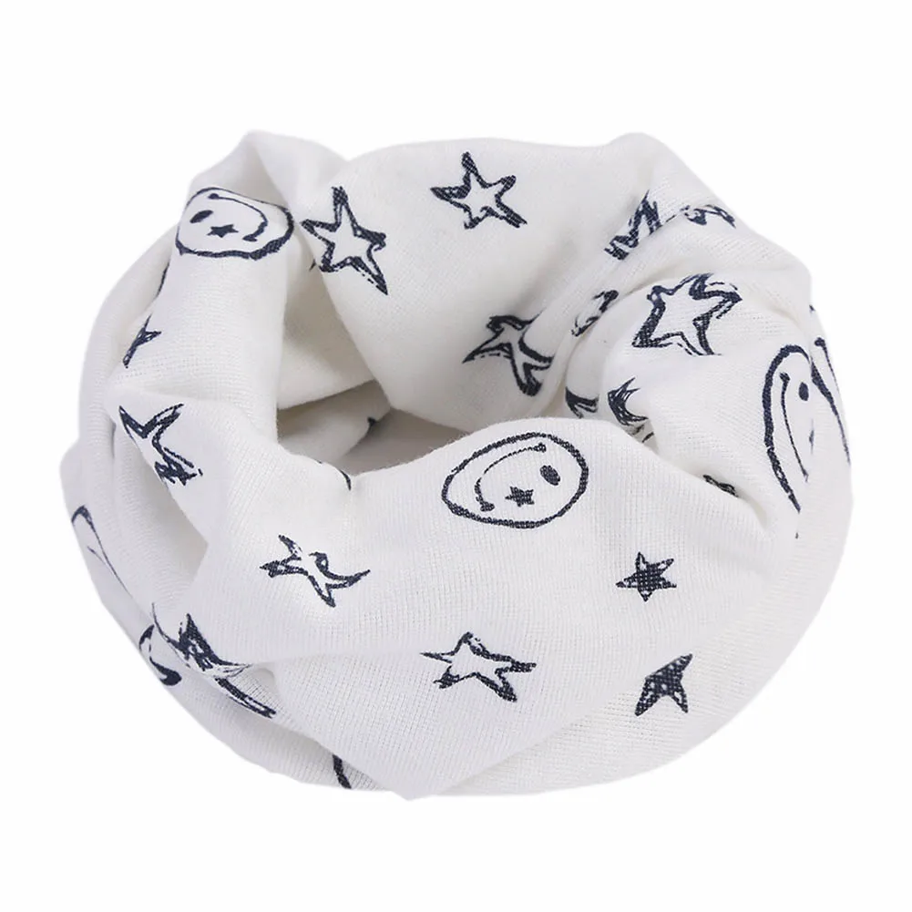 Children Kids Scarf Scarves Warm Loops Neckerchief Smile Face Stars For Winter KS-shipping - Color: White