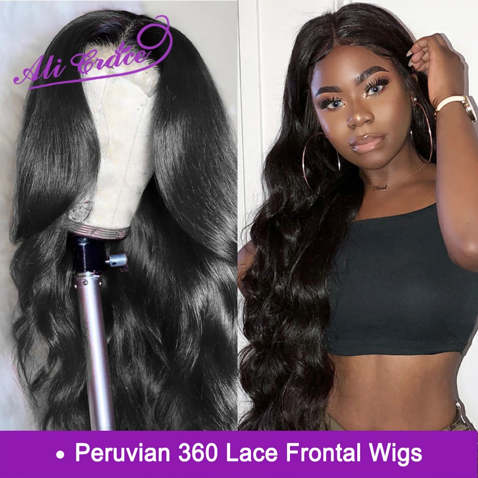 

Ali Grace Peruvian Body Wave 360 Lace Frontal Wigs 250% Density Pre Lucked Human Hair Wigs With Baby Hair Full Ends Remy Hair