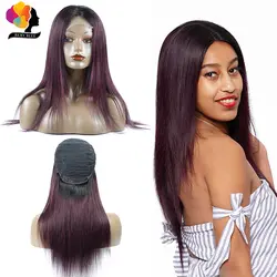 Remyblue Ombre Фиолетовый виноград Синтетические волосы на кружеве человеческих волос парики T1B/135 бордовый прямые волосы перуанской