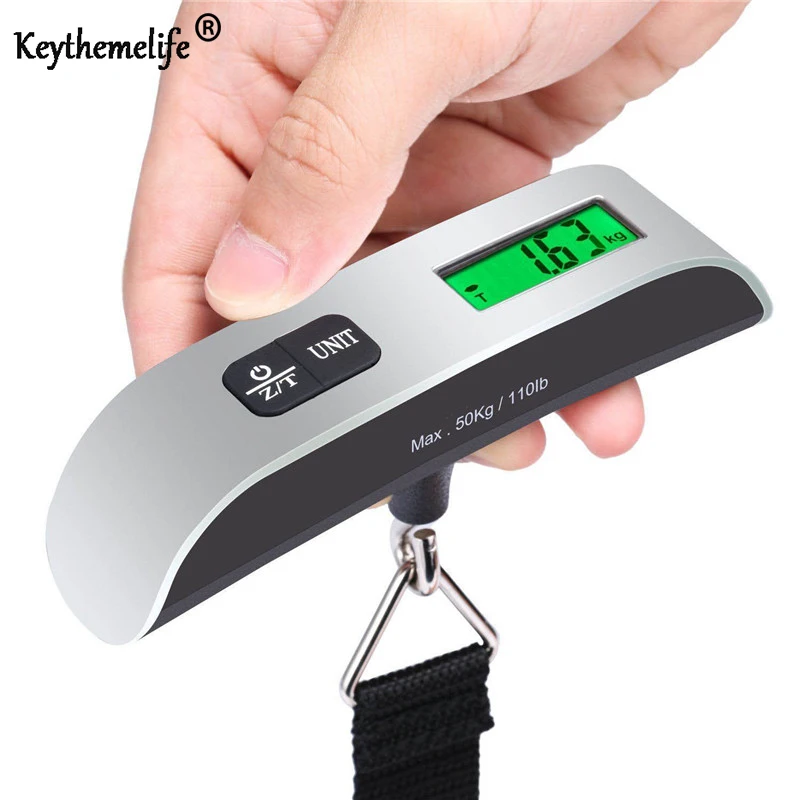 Keythemelife Portable Mini LCD Luggage font b Electronic b font Scale Thermometer 50kg Capacity Hanging Digital