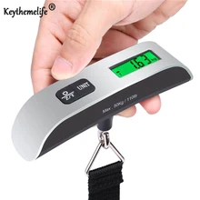 Keythemelife Portable Mini LCD Luggage Electronic Scale Thermometer 50kg Capacity Hanging Digital Weighing Hook Scale Device 2B5