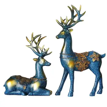 

AFBC Couple Elk Sculpture, Resin Crafts Jewelry, Living Room, Family, Wine Cabinet, Decorative Gifts (Standing: 31cmx19cmx9.5C