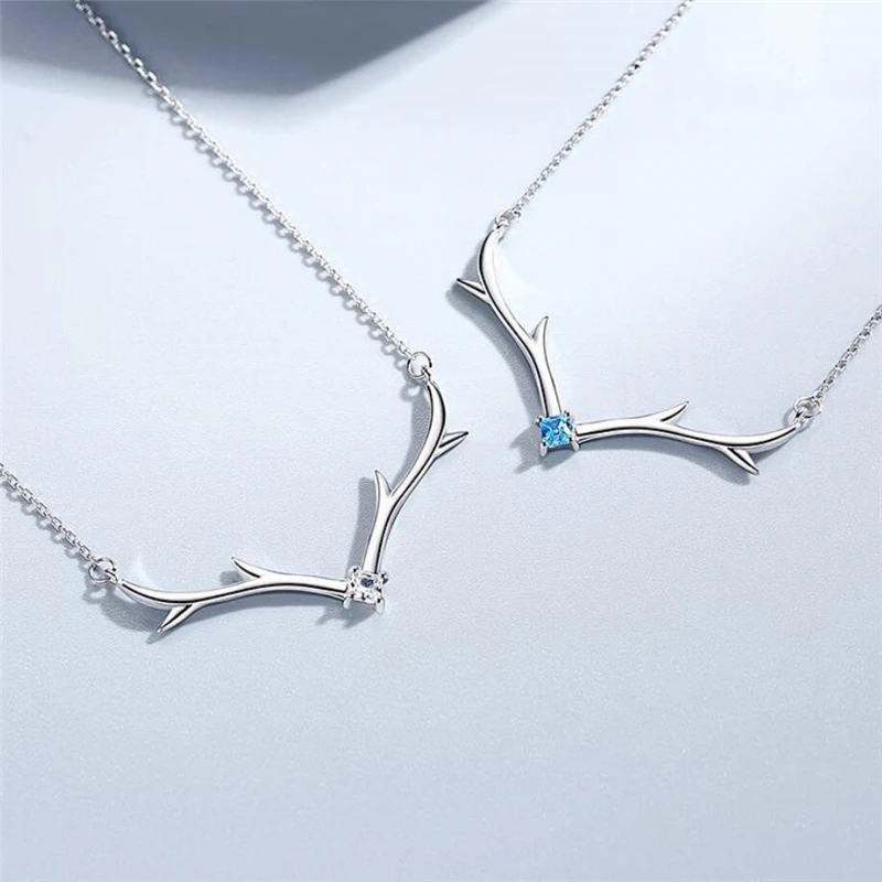 

Sole Memory Cute Simple Zircon Antler Pendant 925 Sterling Silver Clavicle Chain Female Necklace SNE415