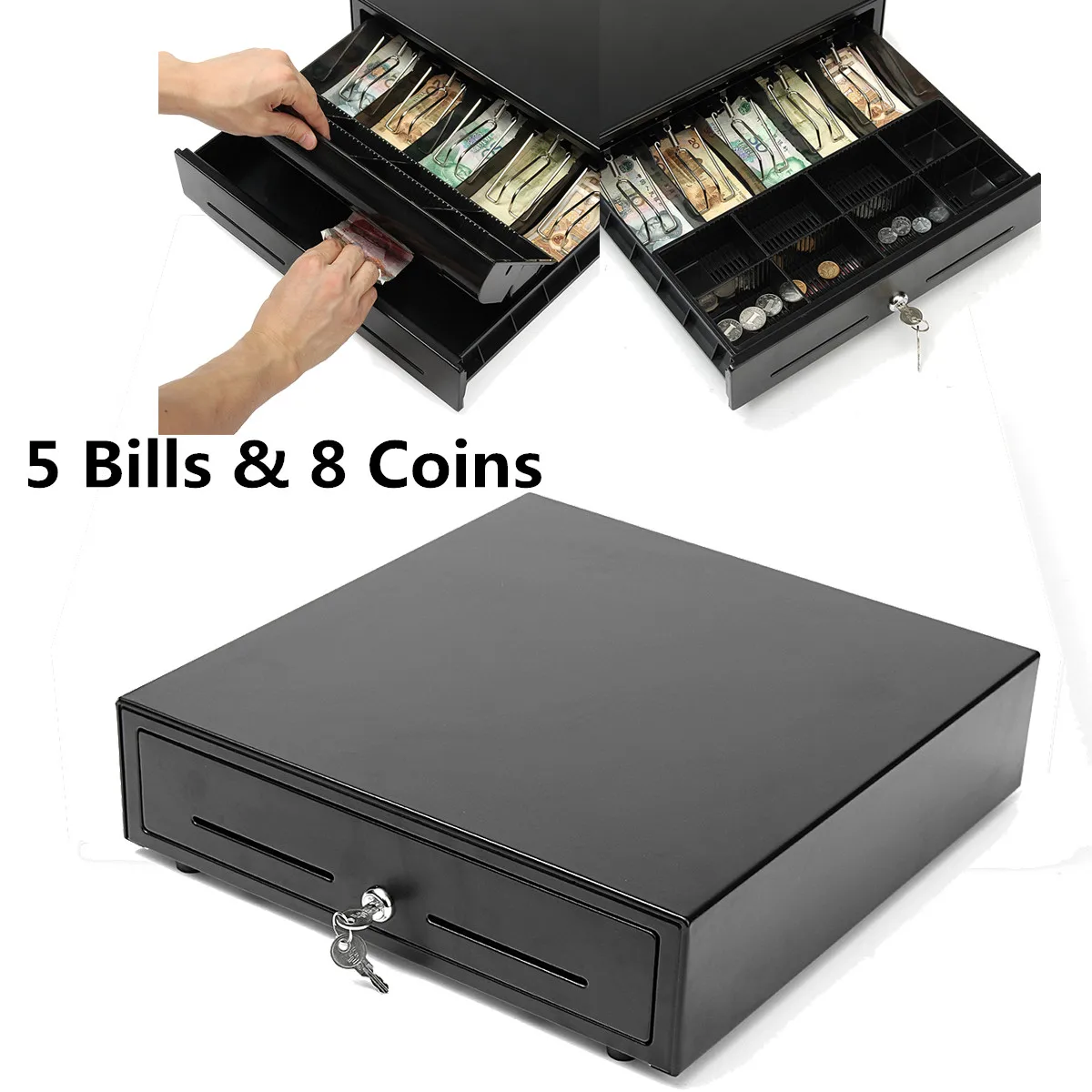 

VK-4102 High Quality Cash Drawer Box Cash Register Compatible POS Printers Heavy Duty Key Lock 5 Bill 8 Coin Trays