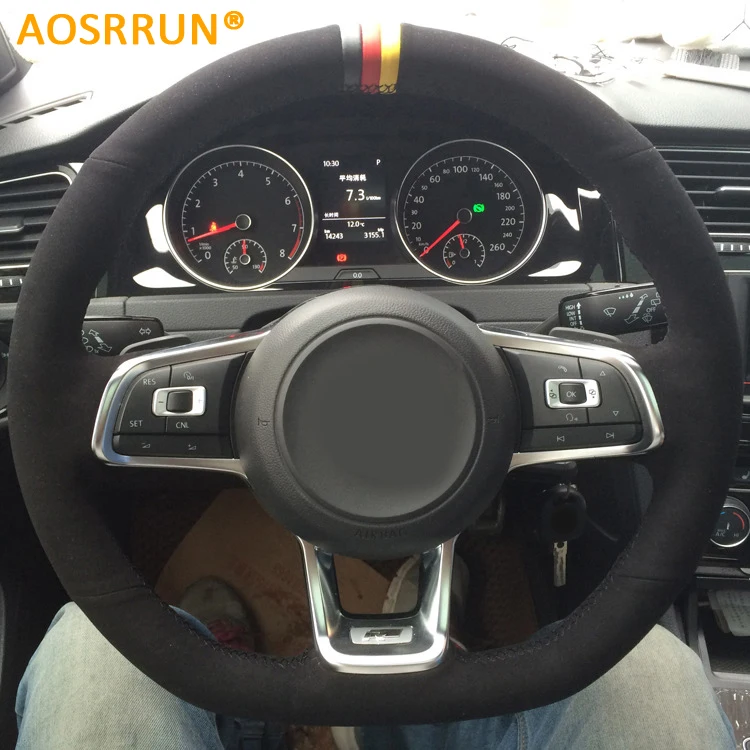 

AOSRRUN Car-styling Accessories Suede Leather Car Steering Wheel Covers For Volkswagen VW Golf 7 R R-LINE GTI