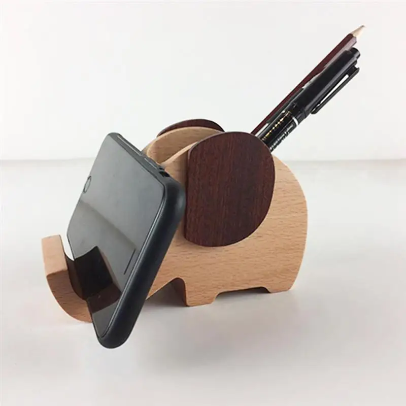 2pcs Creative Pen Holder Beech Elephant Shape Pencil Storage Box Holder With Cell Phone Stand Stationery Box Desk Organizer