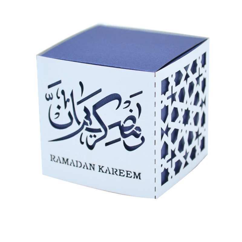 

Hajj Mabrour gifts for guests favor box laser cut blue Ramadan Kareem Gift Boxes Muslim Festival Happy EID Party Supplies