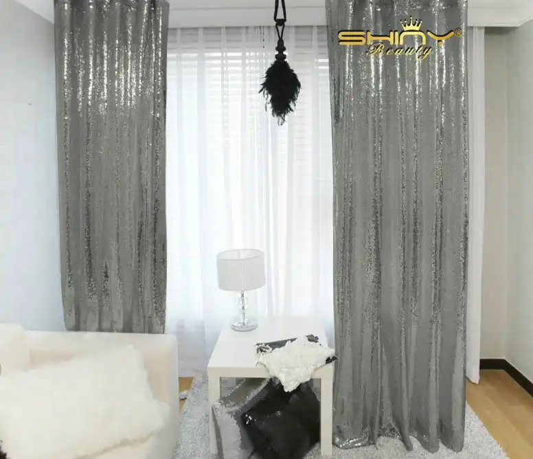 Shinybeauty 20x10ft Gunmetal Curtains For Living Room Sequin