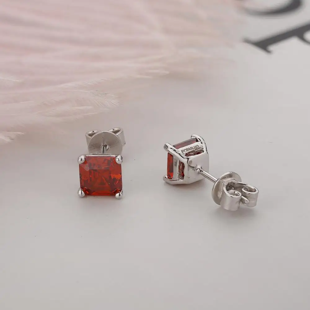 DYINGLUO 925 пробы серебряные серьги огранка камня «asscher Cut» Красный CZ огранка камня «asscher Cut» Серьги Sud 925 серебряный красный серьги стержня для Для женщин