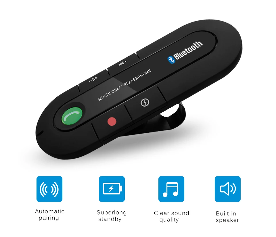 ANLUD Bluetooth Handsfree Car Kit Wireless Bluetooth SpeakerPhone MP3 Music Player Sun Visor Clip with Car Charger for Xiaomi (4)