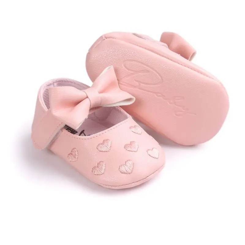 Big Bow Embroidery Love Soft Bottom Kids ShoesNon-slip Baby Shoes Prewalkers Boots Newborn Babies Shoes Soft Bottom PU Leather  