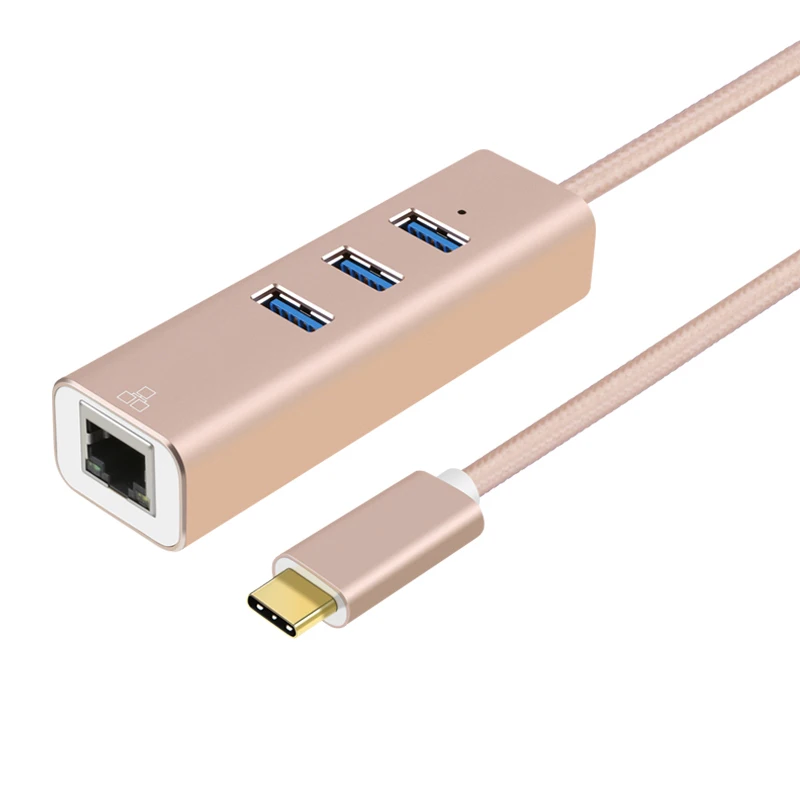 braided ethernet Hub Usb type C USB-C ethernet Gigabite сетевой адаптер USB-C USB 3,0 hubX3(набор микросхем Realtek - Цвет: braided ethernet Hub