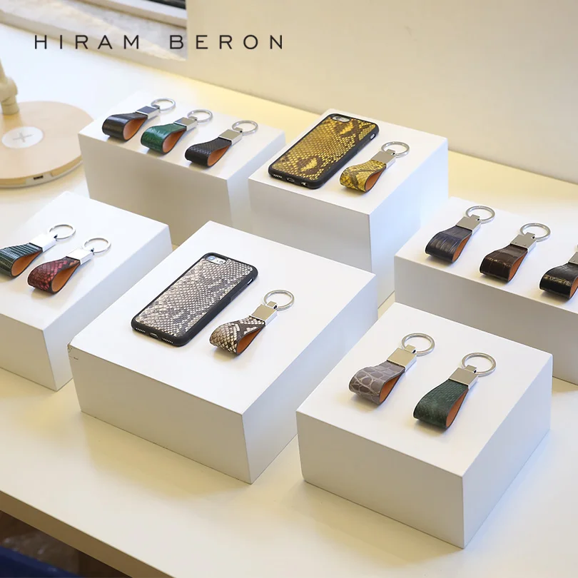 Hiram Beron Key Holder Python Skin & Vegetable Tanned Leather Wallet Chain Bag Tool Women Leather Phone Chain Men Car Keychain