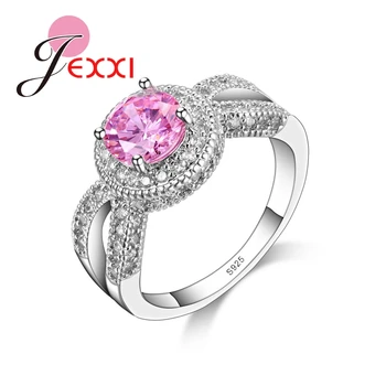 

Fashion Bridal Jewelry Luxury Pink CZ Crystal 925 Sterling Silver Wedding Engagement Rings For Women