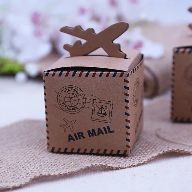 20pcs Rustic Wedding Decor Air Mail Kraft Paper Candy Box Travel Themed Decoration Mariage Vintage 20pcs Rustic Wedding Decor Air Mail Kraft Paper Candy Box Travel Themed Decoration Mariage Vintage