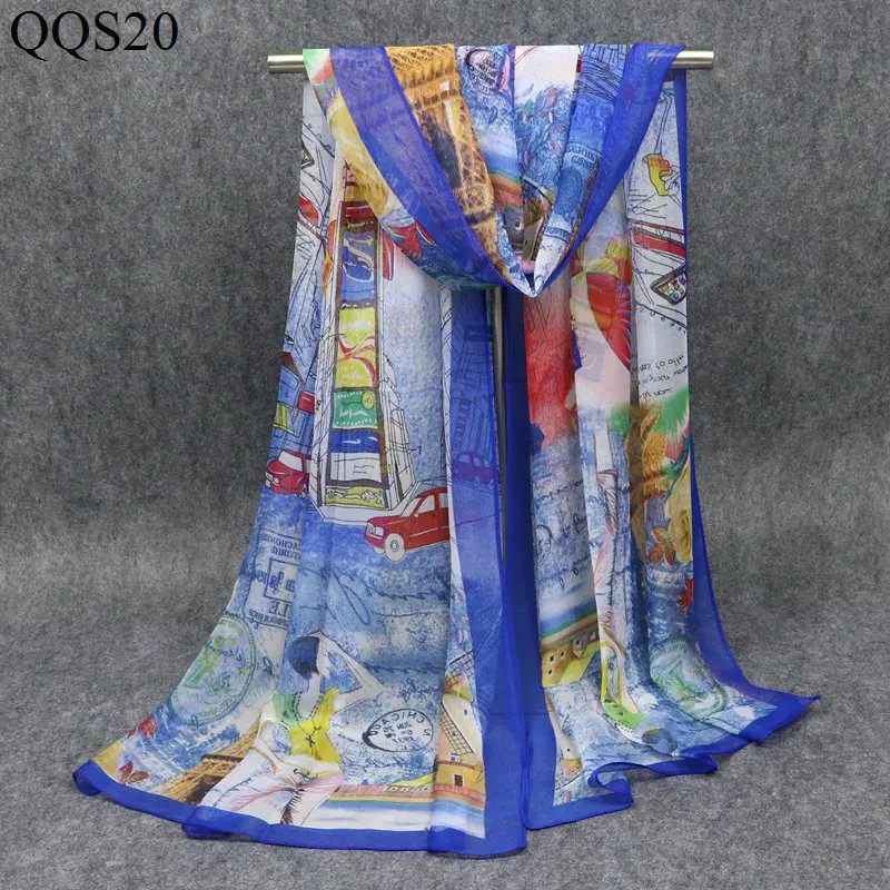 

F&U Polyester Long City View Print Soft Scarf Wrap Luxury Shawl Special Craft Chiffon Touch Feeling Fashion & Warm For Woman