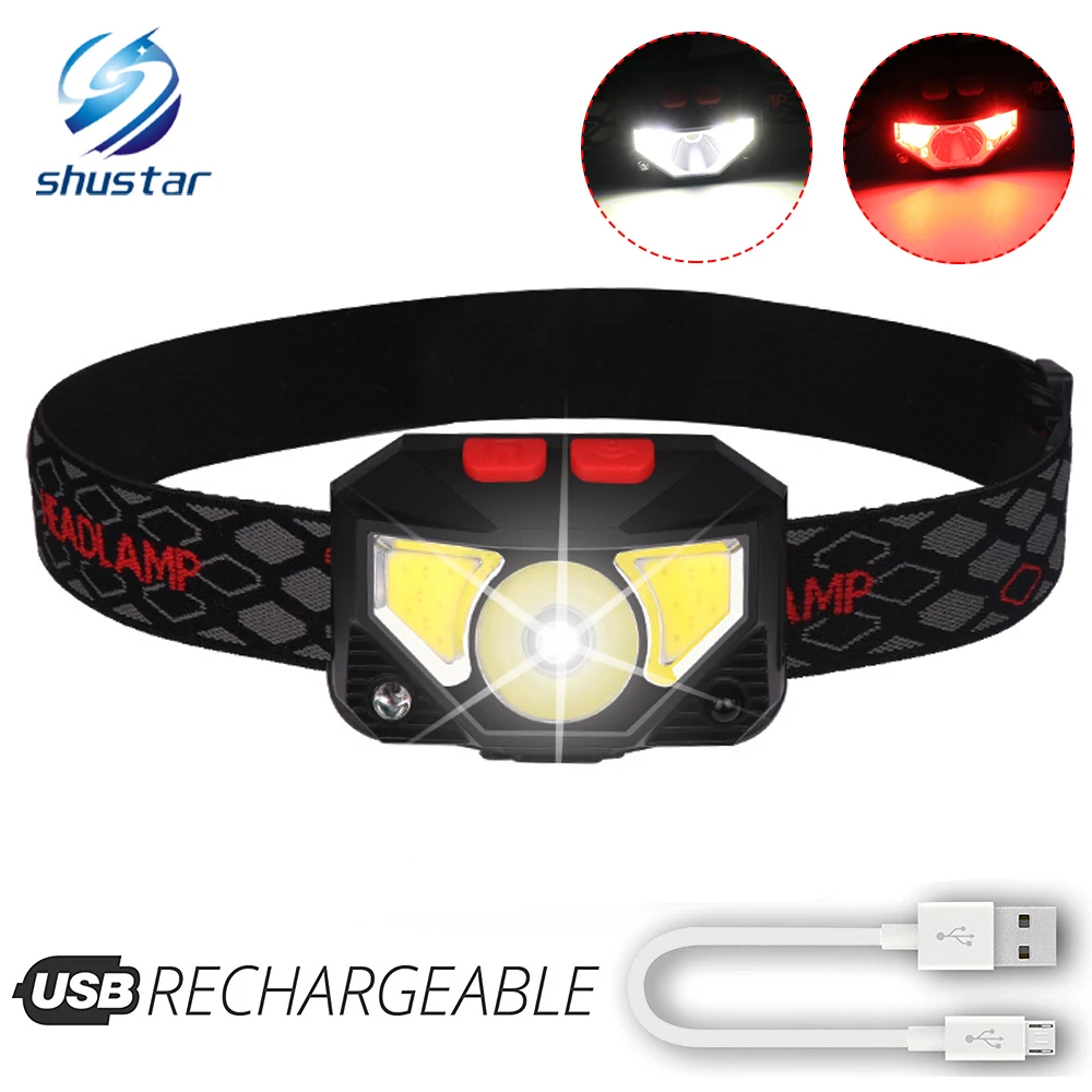 

Super bright LED Headlamp Built-in inductive sensor rechargeable LED headlight with USB charging cable For running, fishing, etc
