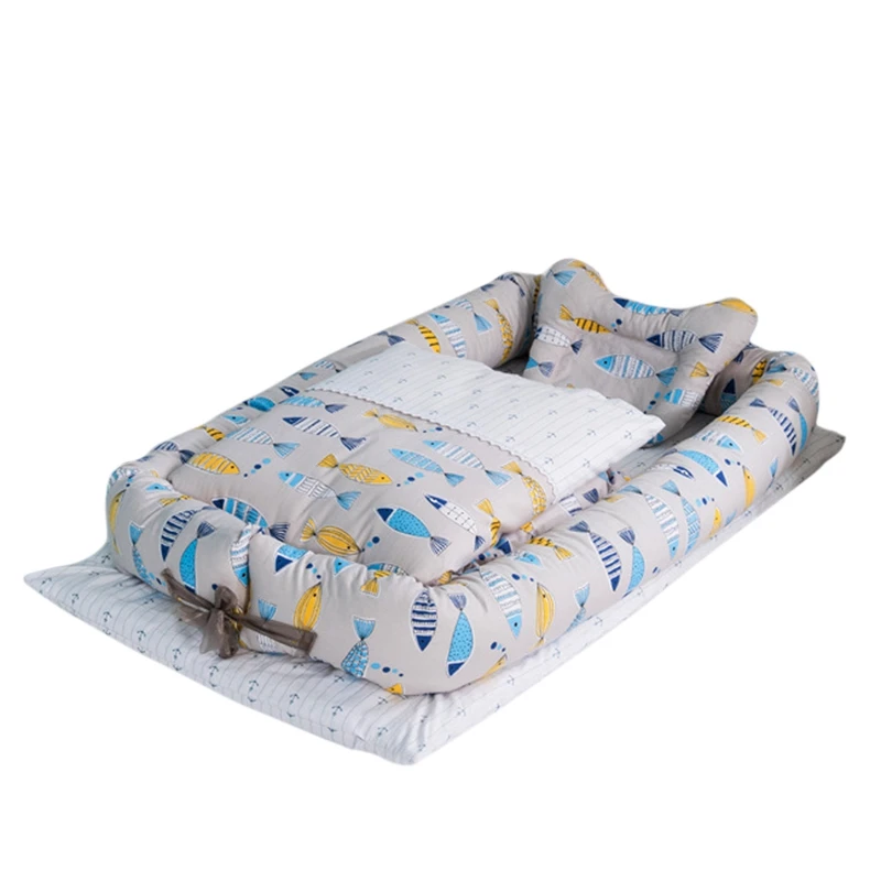 

4pcs Baby Nest Bed Removable Washable Toddler Travel Bed Folding Toddler Cradle Portable Cribs for Baby Cotton Baby Travel Bed